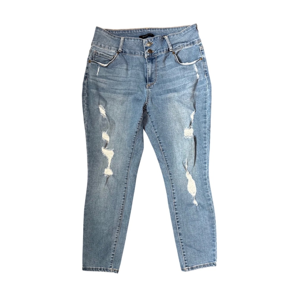 ONE 5 ONE Women's Jeans Size 14 32 Light Wash Distressed High Rise‎ Skinny